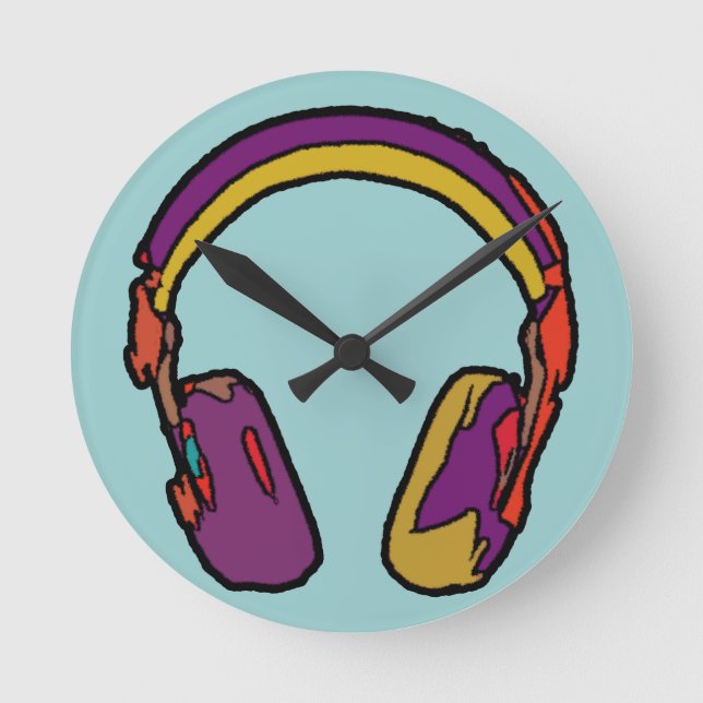 Horloge Ronde casque dj couleur (Recto)