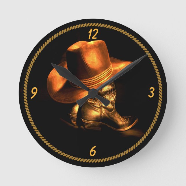 HORLOGE RONDE CASQUETTE DE COWBOY & BOOTS (Recto)