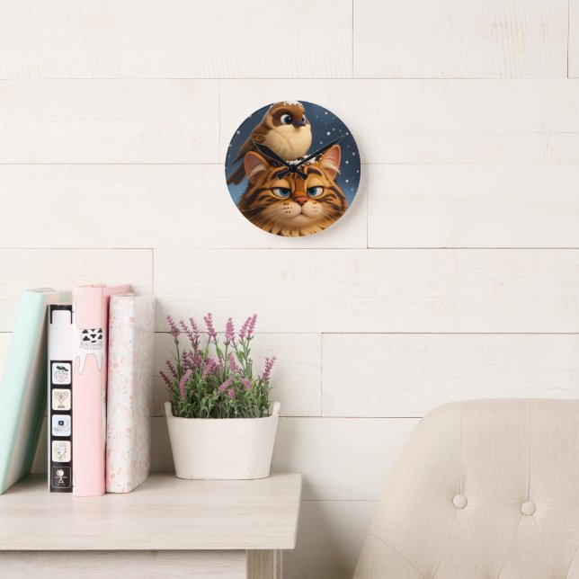 Horloge Ronde cat and bird (Salle de lecture)