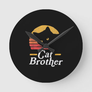 Horloge Ronde Cat Brother Style Vintage Retro Cadeau Pour Amoure