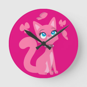 Horloge Ronde Cat et Butterflies