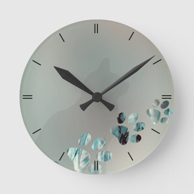 Horloge Ronde Cat Paw Bleu clair (Recto)
