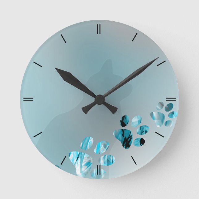 Horloge Ronde Cat paw Light Blue (Recto)