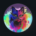 Horloge Ronde Cat Trippy Psychedelic Pop Art<br><div class="desc">Portrait de chat de Pop Art Trippy Psychedelic sur des plaques de peinture colorées. Illustration vectorielle originaleCopyright BluedarkArt TheChameleonArt.</div>