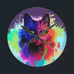 Horloge Ronde Cat Trippy Psychedelic Pop Art<br><div class="desc">Portrait de chat de Pop Art Trippy Psychedelic sur des plaques de peinture colorées. Illustration vectorielle originaleCopyright BluedarkArt TheChameleonArt.</div>