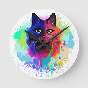 Horloge Ronde Cat Trippy Psychedelic Pop Art