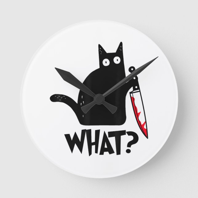 Horloge Ronde Cat What_ Funny Black Cat  (Recto)