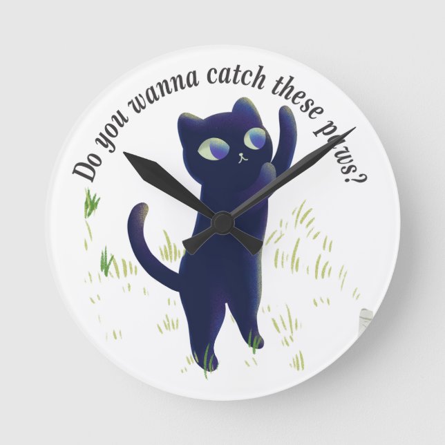 Horloge Ronde Catch These Paws – Playful Midnight Kitty (Recto)