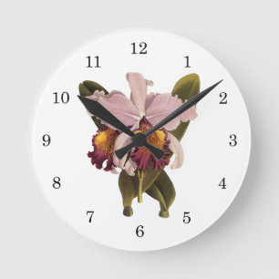 Horloge Ronde Cattleya Orchidée Violette Vintage, Fleurs Tropica