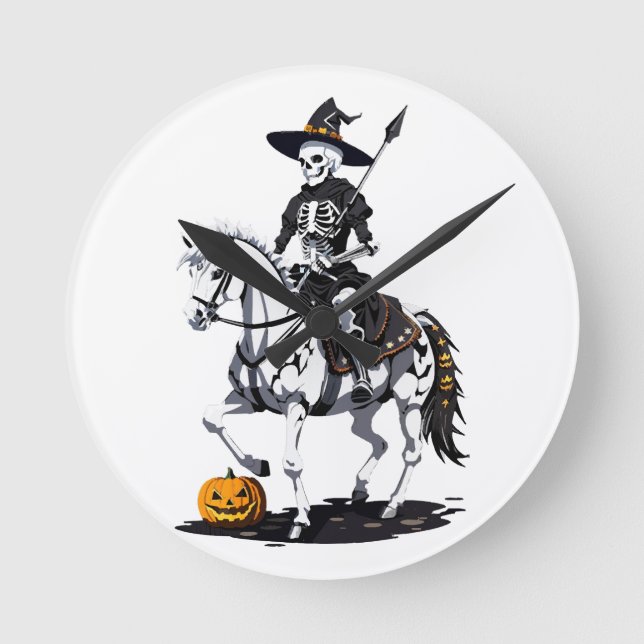 Horloge Ronde Cavalier de cheval squelette - Squelette d'Hallowe (Recto)