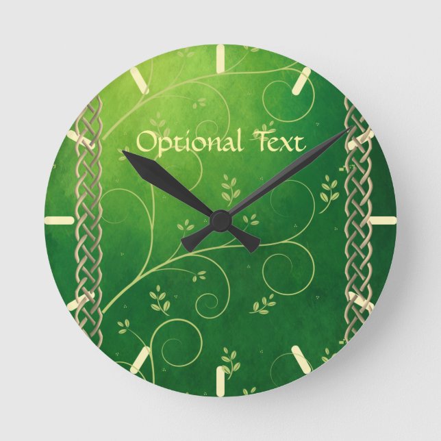 Horloge Ronde Céltic Green Knots & Feuilles (Recto)