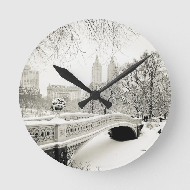 Horloge Ronde Central Park Winter - Neige sur Bow Bridge (Recto)