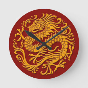 Horloge Ronde Cercle chinois jaune et rouge traditionnel de