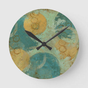 Horloge Ronde Cercles bleus et jaunes