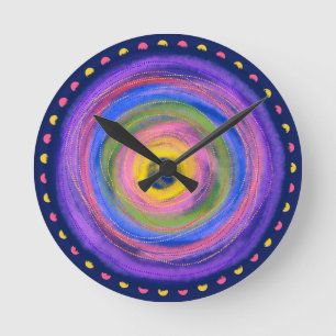Horloge Ronde Cercles centrés colorés et vibrants Aquarelle -