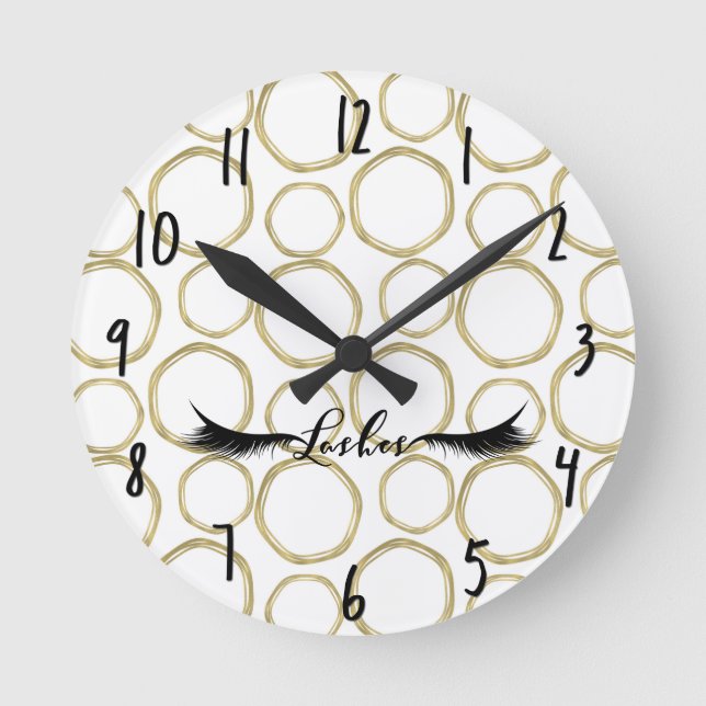Horloge Ronde Cercles dorés & Cils Moderne Glam Salon (Recto)