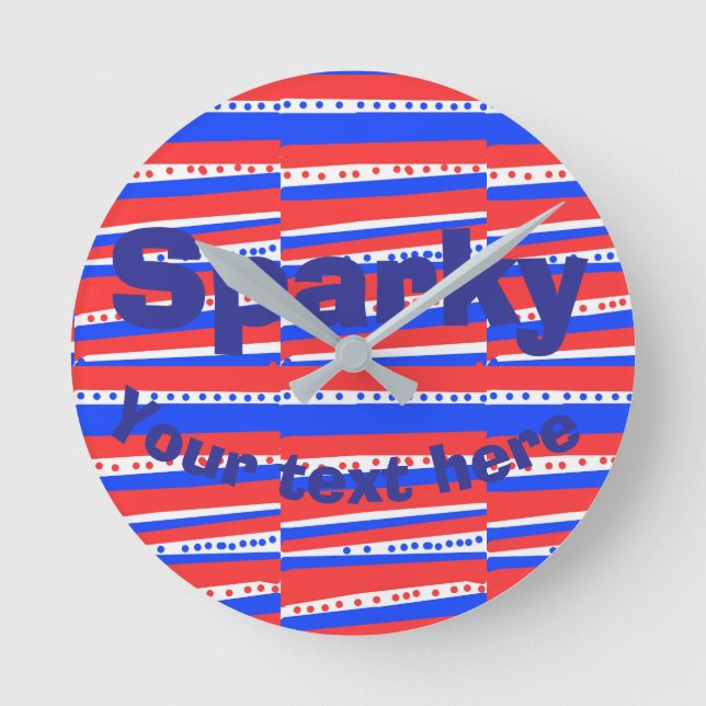 Horloge Ronde Cercles Rayures Bleu Blanc Rouge  (Recto)