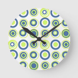 Horloge Ronde Cercles Rétro Pois Lime Vert Turquoise Sur Blanc