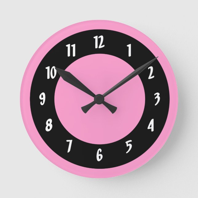 Horloge Ronde Cercles roses et noirs (Recto)