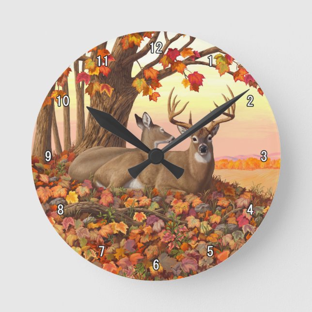 Horloge Ronde Cerf blanc en automne Nouvelle-Angleterre Couleurs (Recto)