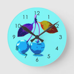 Horloge Ronde Cerises bleues vives