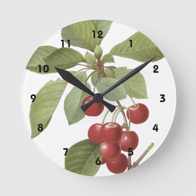 Horloge Ronde Cerises rouges botaniques (Recto)