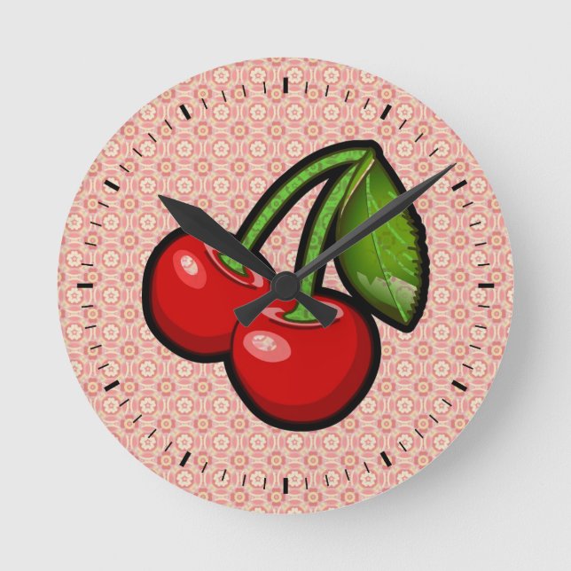 Horloge Ronde Cerises sur Fleur (Recto)