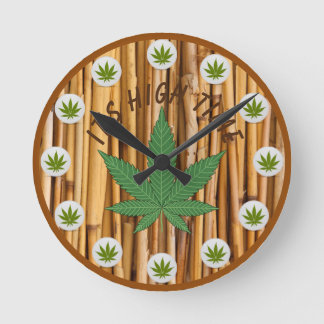 Horloge Ronde C'est High Time Weed Leaf Natural Bamboo Custom