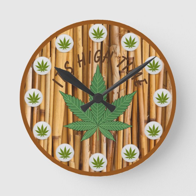 Horloge Ronde C'est High Time Weed Leaf Natural Bamboo Custom (Recto)