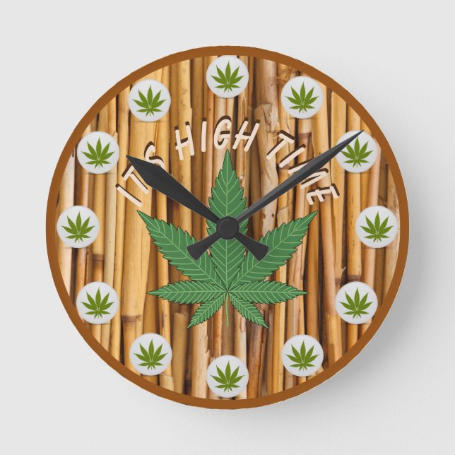 Horloge Ronde C'est High Time Weed Leaf Natural Bamboo Custom (Recto)