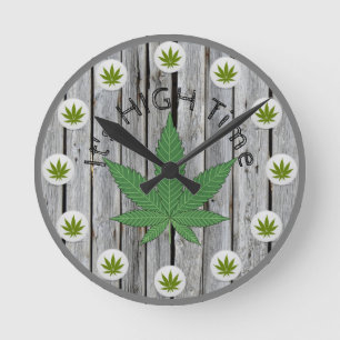 Horloge Ronde C'est High Time Weed Leaf Rustic Wood Custom