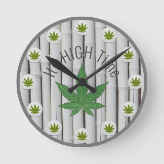 Horloge Ronde C'est High Time Weed Leaf White Bamboo Custom