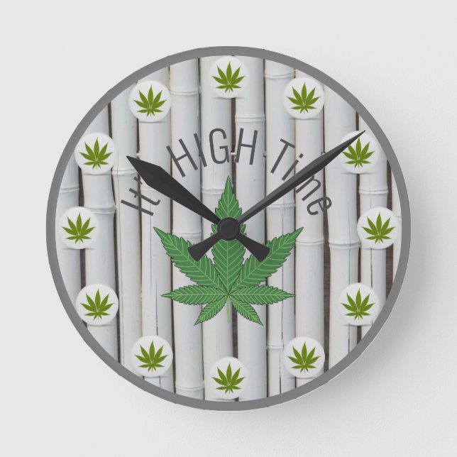 Horloge Ronde C'est High Time Weed Leaf White Bamboo Custom (Recto)