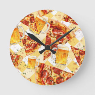 Horloge Ronde C'est l'heure de la pizza, c'est l'heure de la biè