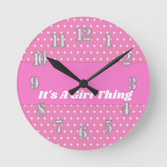 Horloge Ronde C'Est Une Fille Rose Bright Pois Fille (Recto)