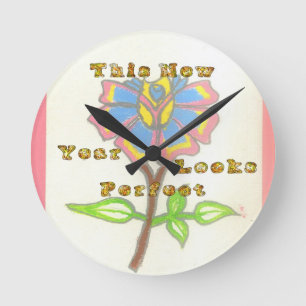 Horloge Ronde Cette nouvelle année semble parfait floral texte a