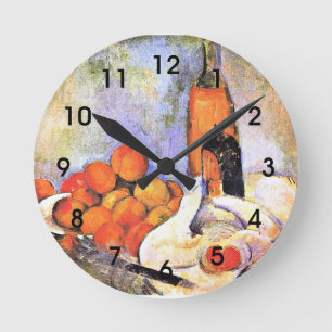 Horloge Ronde Cezanne - Vie morte avec bouteilles et pommes