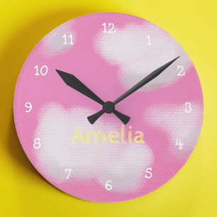 Horloge Ronde Chambre à coucher personnalisée pour enfants rose