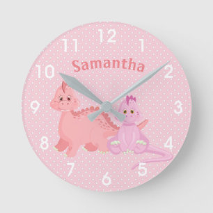 Horloge Ronde Chambre de bébé enfant dinosaure mignon rose pour