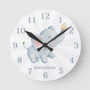 Horloge Ronde Chambre de Nursery Éléphant Personnalisée