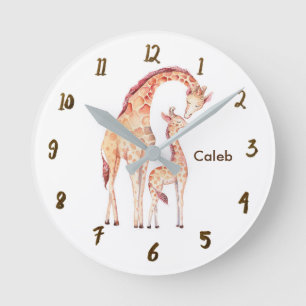 Horloge Ronde Chambre de Nursery Jungle Girafes Personnalisée Su