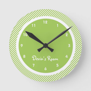 Horloge Ronde Chambre pour enfant en Grille Verte