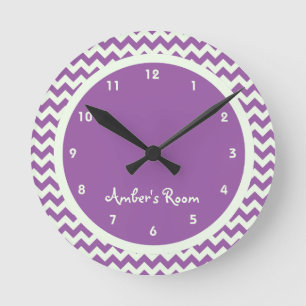 Horloge Ronde Chambre pour enfant personnalisée Purple Chevron