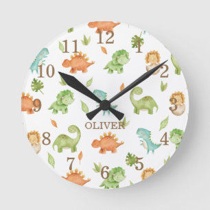 Horloge Ronde Chambres Doubles Dinosaures T-Rex Brontosaurus