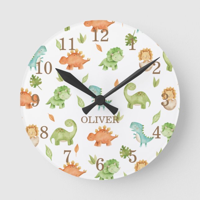 Horloge Ronde Chambres Doubles Dinosaures T-Rex Brontosaurus (Recto)