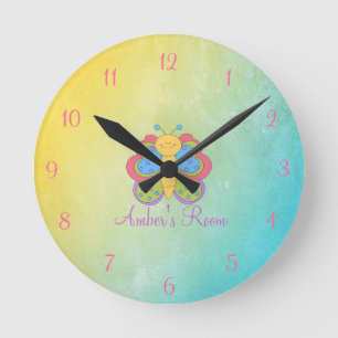 Horloge Ronde Chambres pour enfants à papillons colorés