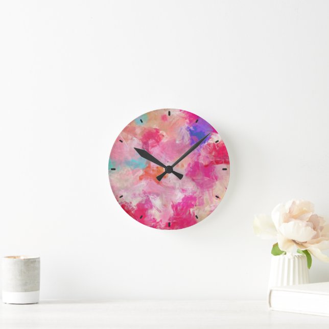 Horloge Ronde Champ Abstrait de fleurs de printemps (Maison)