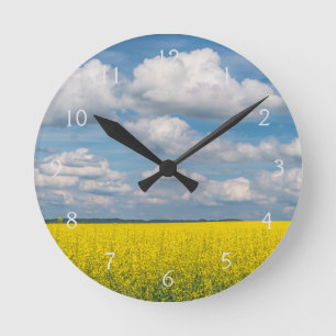 Horloge Ronde Champ de Canola & Nuages