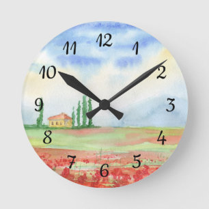 Horloge Ronde Champ de pavots en Toscane
