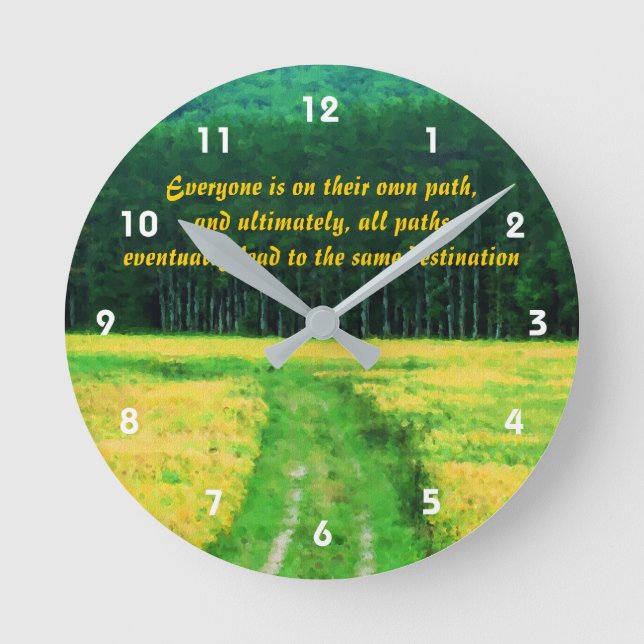 Horloge Ronde Champ Jaune Sur Le Chemin Citation Inspirationnell (Recto)